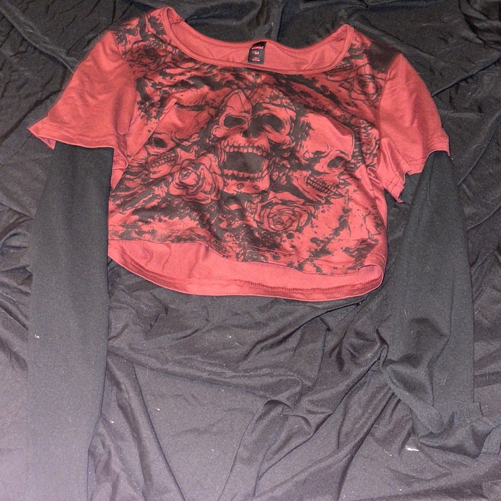 Red “Skull” Long Sleeve Crop Top